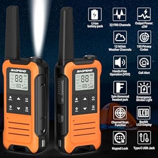 Walkie Talkies Long Range for Adults, Rechargeable Walkie Talkie Baofeng F22 FRS Radio Walky Talky Family Walkie-Talkie with 1400 mAh Battery USB Charger LED Flashlight VOX for Hiking Camping (2 Pack)