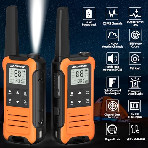 Image of Walkie Talkies Long Range for Adults, Rechargeable Walkie Talkie Baofeng F22 FRS Radio Walky Talky Family Walkie-Talkie with 1400 mAh Battery USB Charger LED Flashlight VOX for Hiking Camping (2 Pack)