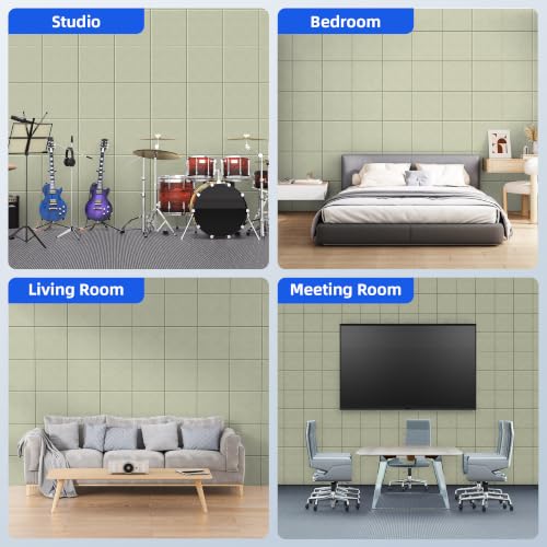 Image of 20 Pack Acoustic Panels with Self Adhesive Sound Proof Foam Panels for Wall | 12 inch X 12 inch X 0.4 inch High Density Soundproof Wall Panels, Square Sound Absorbing Panels for Home Studio Office Decor - Sage