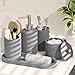 Clara Clark Bathroom Set - Grey Bathroom Accessories Set, 5PC Bathroom Accessory Set, Bathroom Sets with Soap Dispenser, Toothbrush Holder, Tumbler, Cotton Swab Jar & Vanity Tray