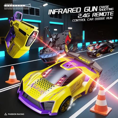 Image of PLUSPOINT Infrared Battle RC Car Toy 3-in-1 Drift Car Racing 2 Player Interactive Set with Infrared Gun, Shooting & Flip Family Friendly Chase Game 2.4GHz Remote Control Car Toy for Kids Ages 6+