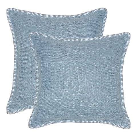 Hahadidi Throw Pillow Covers 20x20 Pillow Covers Set of 2 with Trimmed Hand Stiching Piping Cotton Linen Pillow Covers for Sofa Bedroom Couch Blue Pillow Covers 20x20 Inch Cover