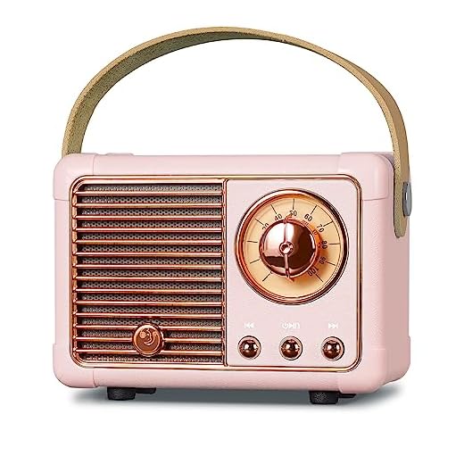 PRUNUS J-999 Mini Altavoz Bluetooth con Radio FM, Radio Vintage Retro con Bateria Recargable, Soporte TF Card/AUX/USB, Bluetooth 5.0, para la Decoración del Hogar, Regalo(Rosa)