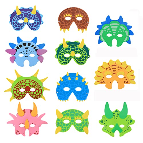 22pcs Dinosaur Masks for Kids 11 Different Types Dinosaur Party Masks Dino Mask Masquerade Foam and Elastic Halloween Face Mask for Dinosaur Party Decorations, Idea for Dinosaur Birthday Supplies