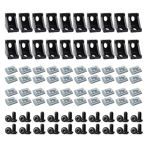 20Sets Zwart 2020 Serie Aluminium Profiel Connector Set, 20 stks Hoek Beugel, 40 stks T Moeren en Hex Schroef Bout voor Slot 6mm 20S Aluminium Rail Accessoires
