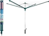 Leifheit Linomatic 500 Deluxe rotary clothes horse, rotary clothesline with automatic line retraction, washing line with 50 m line length, up to 5 washing machine loads, including ground sleeve - 1