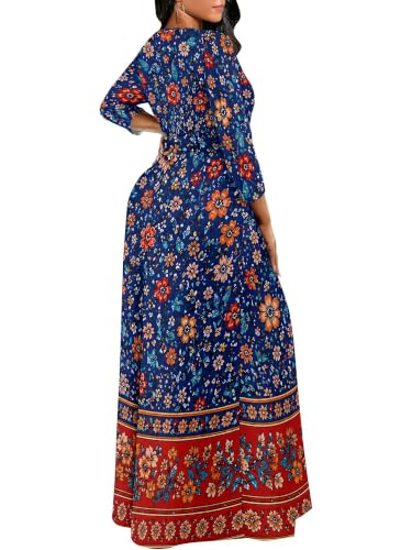 Image of Women Plus Size Long Sleeve V Neck Maxi Dress with Belt | Soft fabric relaxed fit three quarter sleeve v neck with pockets for party and daily wear