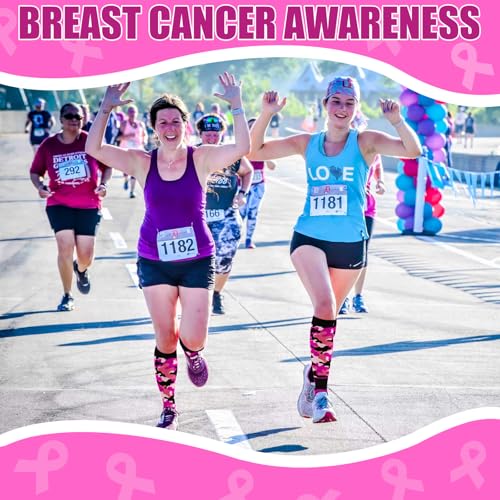 QEES Pink Sports Breast Cancer Awareness Socks For Youth Boys Adults Women Men (US, Alpha, Small, Large, Regular, Regular, S, PInk+Black)4