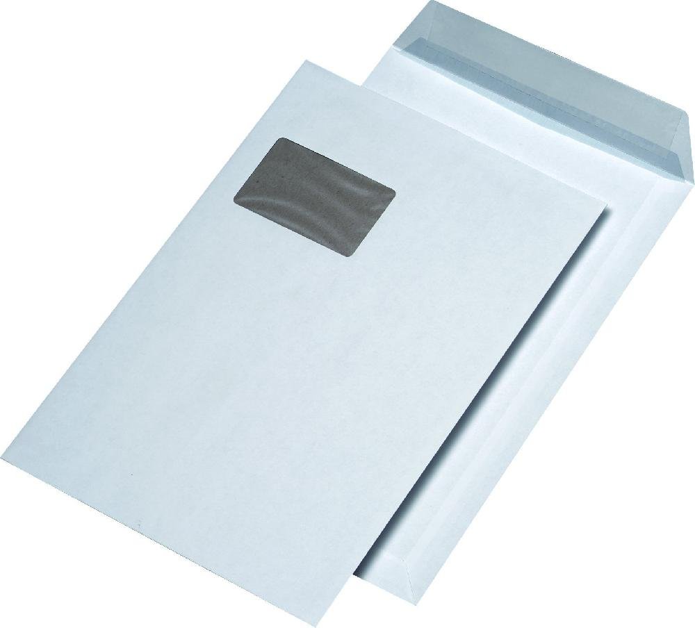 Papprückwandtaschen C4, mit Fenster, 120 g/qm, weiß, 125 Stück Grammatur 120 g/qm, weiß Größe C4 Inhalt 125 Stück