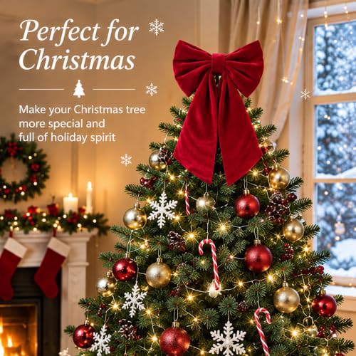 Christmas Tree Topper Bows, 20x35 Large Velvet Wine Red Bows, Burgundy Christmas Bow for Verstaile Xmas Decor - image 2