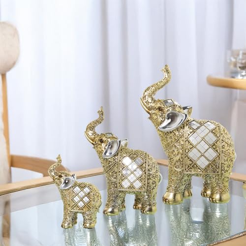 Statue éléphant doré résine miroirs bibelot décoration maison 16cm - 3