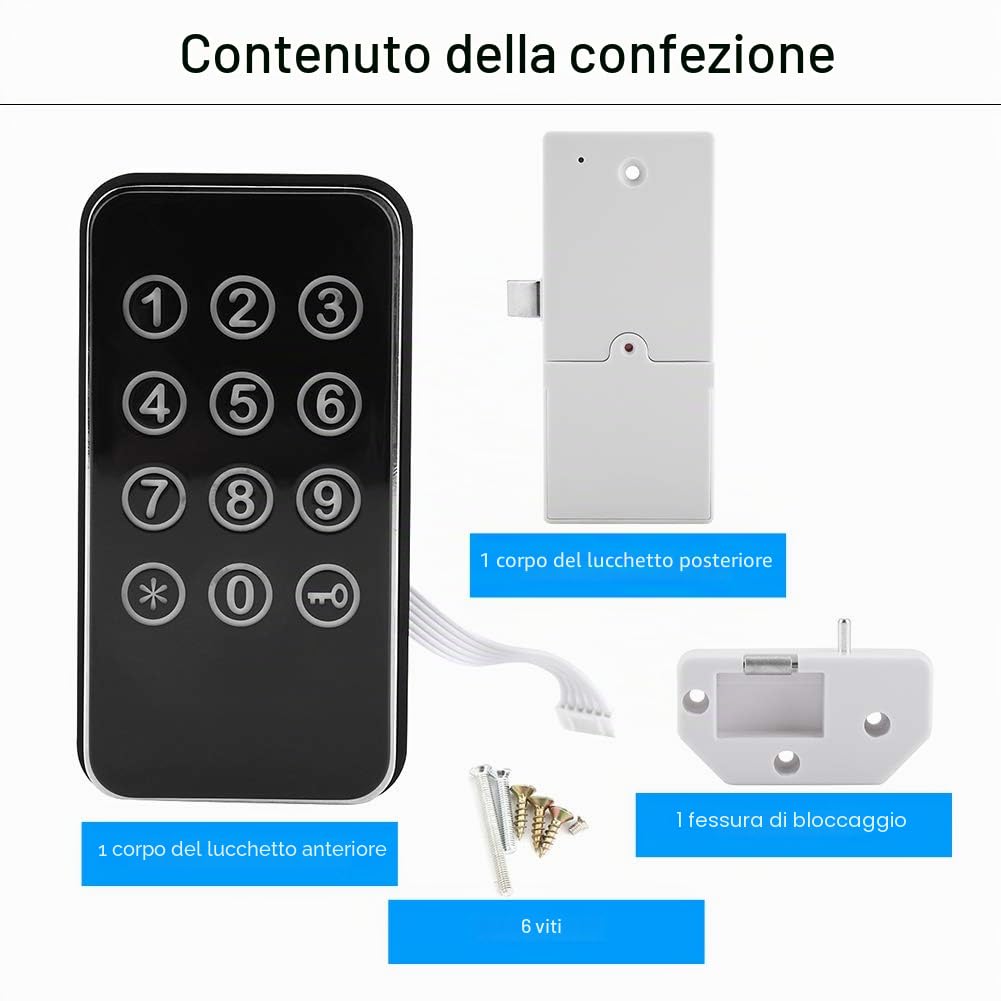 Ftvogue Serratura senza chiave con combinazione di codice cifre Kit serratura elettronica dell'armadio per cassette portautensili per sportelli Spa Nero