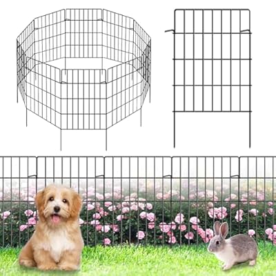25 Pack Decorative Garden Fence Total 27ft (L) x 24in (H) 1.44" Gap Metal Wire Rustproof Animal Barrier Dog Rabbit Fence Flower Bed Landscape Fencing Patio Yard Protection Fencing Border Black