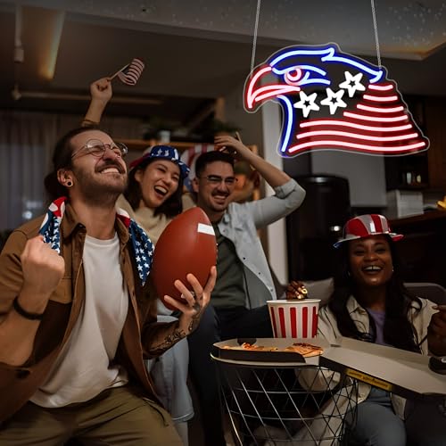 Image of Whfobfe National Flag Eagle Neon Sign Boy Room Game Room Decor Led Neon Lights Signs for Wall Decor USB Powered Led for Room Decoration