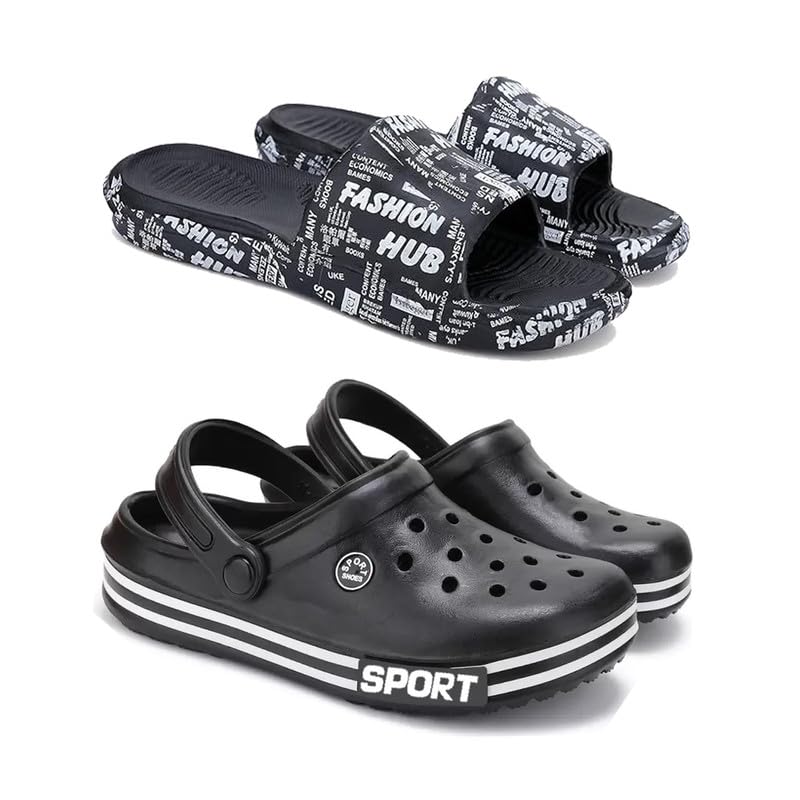Image of WINGSCRAFT-Lightweight Classic Clogs || Sandals with Slider Adjustable Back Strap for Men-Combo(2)-3103-3014