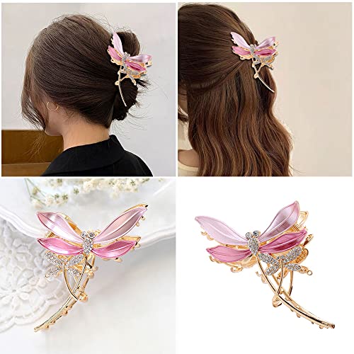 Pink Dragonfly Hair Claw Clip Alloy Hair Shark Clip Large Temperament Hair Accessories Mgpferd #TOP1