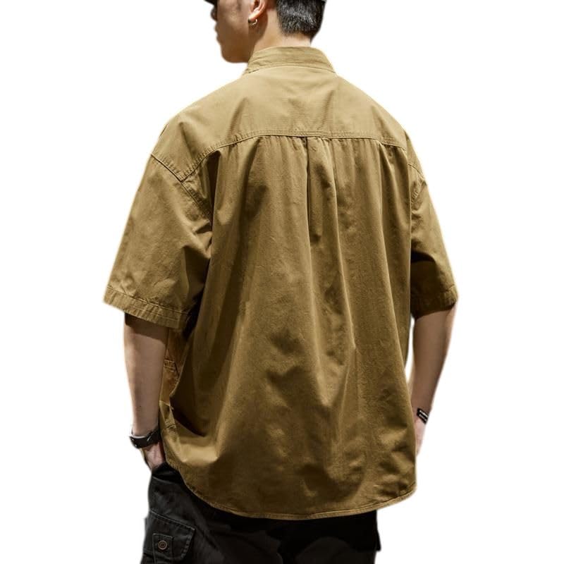 Chemise de travail manches courtes en coton ample à col pointu - 3