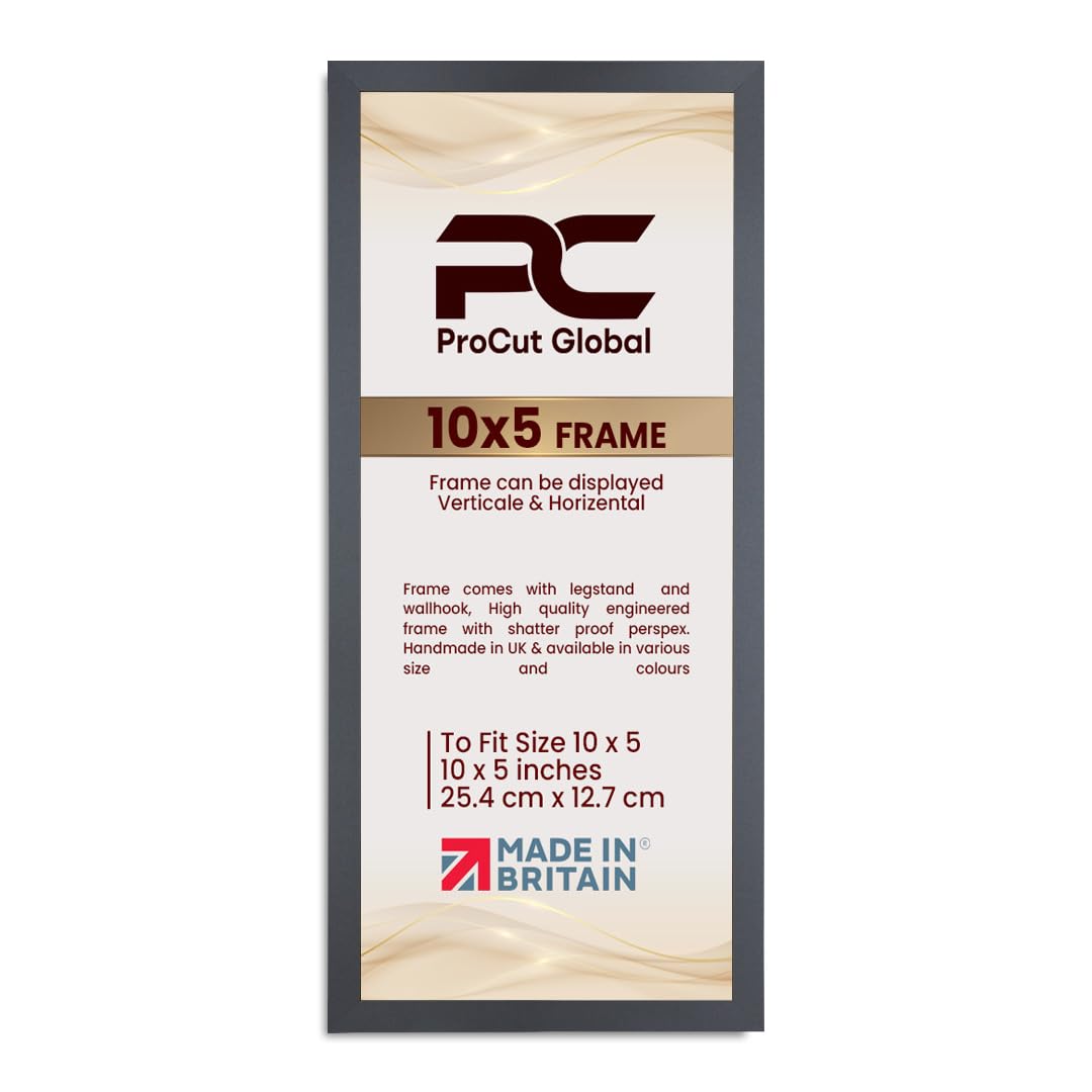 Procut Global 10X5 Dark Grey Picture Frames - Modern Wooden Photo Frame with Shatterproof Perspex for Wall or Tabletop - Perfect for Posters, Certificates, Prints - Sizes & Colors Available