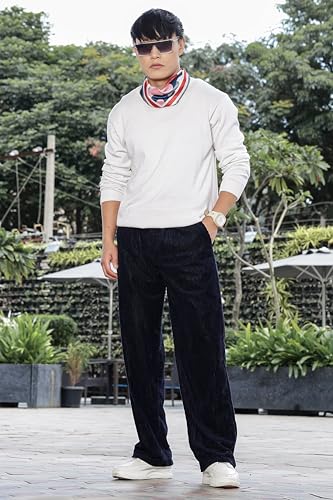 Image of SWADESI STUFF Men's Corduroy Trousers | Mid-Rise Relaxed Fit | Cotton Blend Joggers with Flexi Waistband