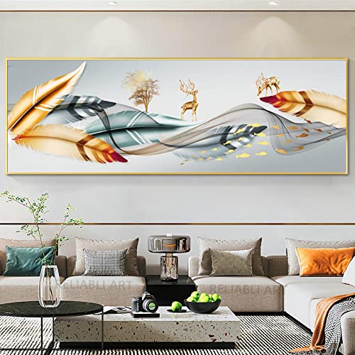 Toile plumes d'or chinois et cerf impression jet d'encre premium