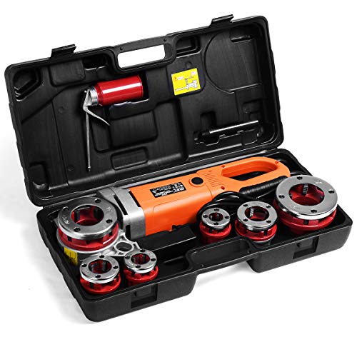 Goplus Portable Electric Pipe Threader, Hand Held Threading Machine w/Carrying Case, 6 Dies 1/2