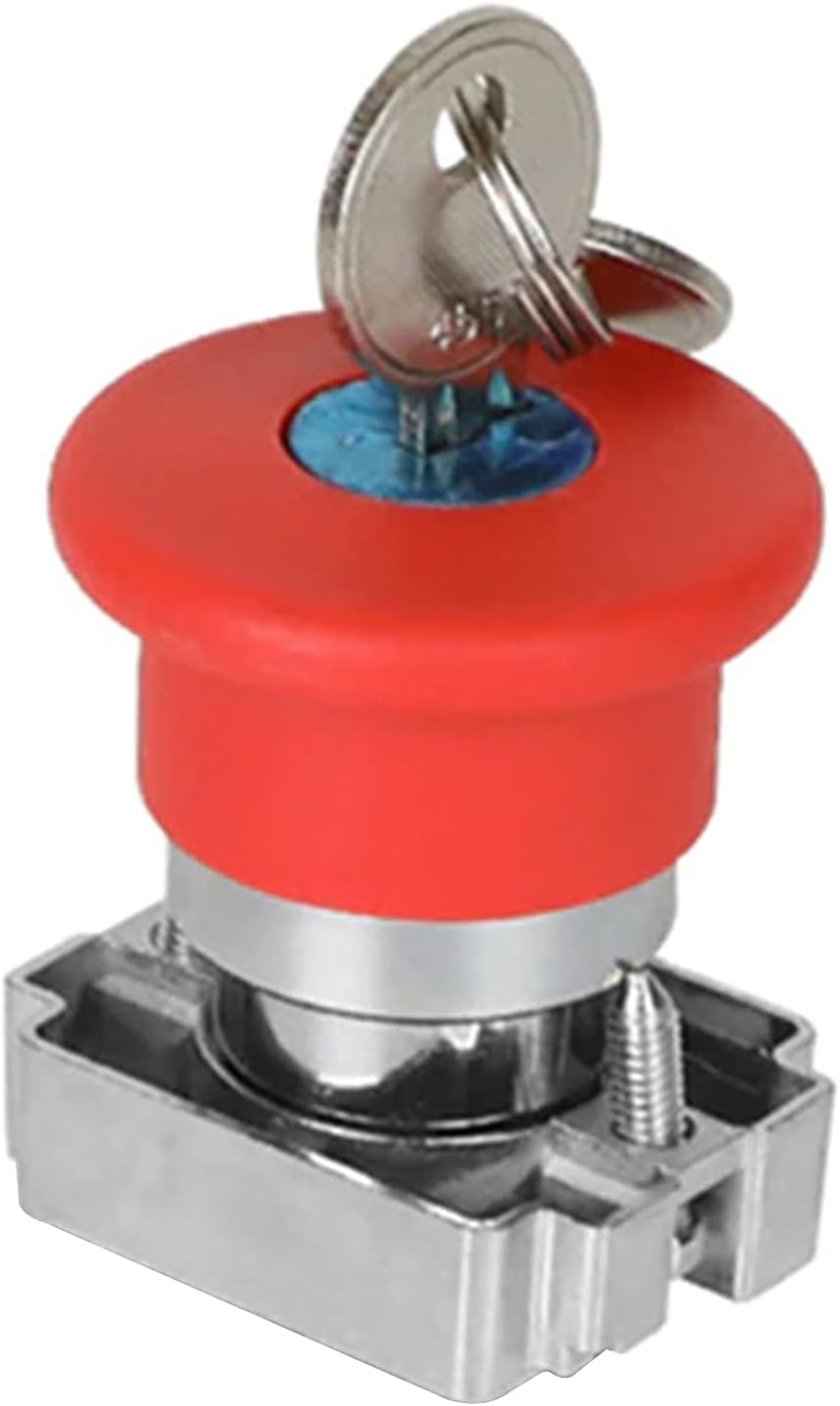 TNITNI CONTROLS 40mm Mushroom Emergency Stop Push Button Actuator Self locking Push Button Switch Emergency Actuator (METAL ACTUATOR WITH KEY)