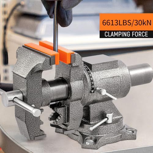 LMYYGOO Bench Vise, 6inch Jaw Width 5inch Jaw Opening, 360° Swivel Base, Multipurpose Heavy Duty Workbench Vise with Anvil and 1 Pair Vise Jaw Pad, Table Vise Clamp force 5500LBS - Thumbnail 6