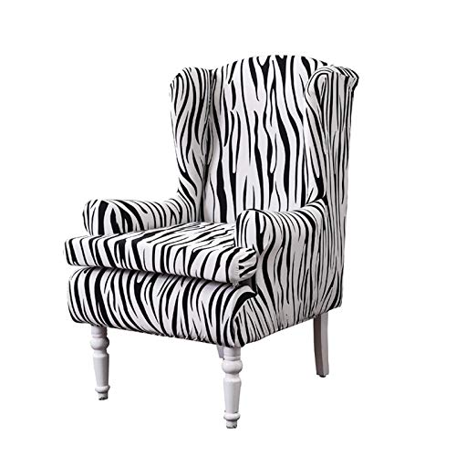 Wing Chair Covers, Ybenwl 2 Pieces Zebra Striped Stretch Wingback Chair Slipcovers Elastic Polyester Spandex Fabric Stretch Sofa Armchair Slipcovers Washable Furniture Protector (White) #TOP1