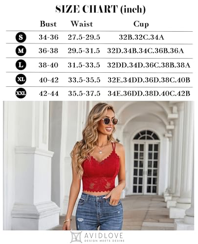 Image of Avidlove Lace Bralette for Women V Neck Camisoles Racerback Adjustable Strap Sexy Crop Tops