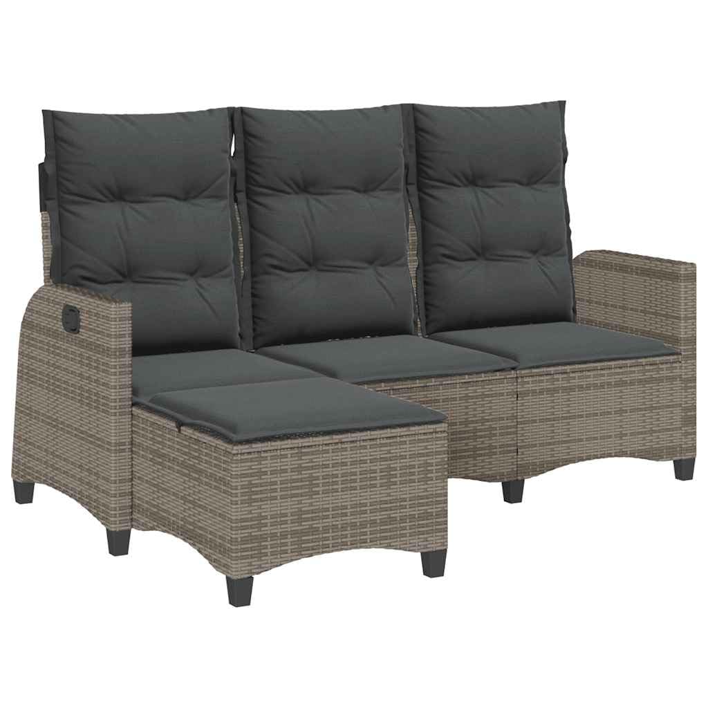 vidaXL Gartensofa mit Liegefunktion Kissen L-Form Grau Poly Rattan, Gartensofa, Sofa mit Liegefunktion, Außensofa, Outdoor Sofa, Terrassensofa