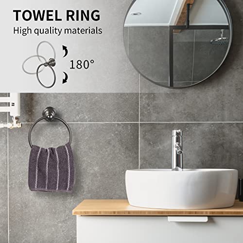 Towel Bar Set，Bathroom Hardware Set Of 5, Zinc Alloy Wall Mounted Towel Racks Set, Unique Bathroom Accessories Set- Includes 18" &24" Towel Bar, Towel Ring, Toilet Paper Holder, Robe Towel Hooks #TOP3
