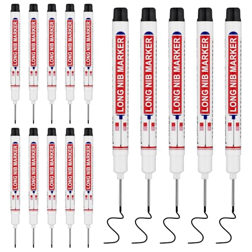 LYXMYGS 15 PCS Long Head Deep Hole Marker Pens 20mm Long Nib Marker Longs Nose Markers Waterproof Construction Markers Marking Tool Permanent Markers Carpenter Ink marker Pens Metal marking Pens Black