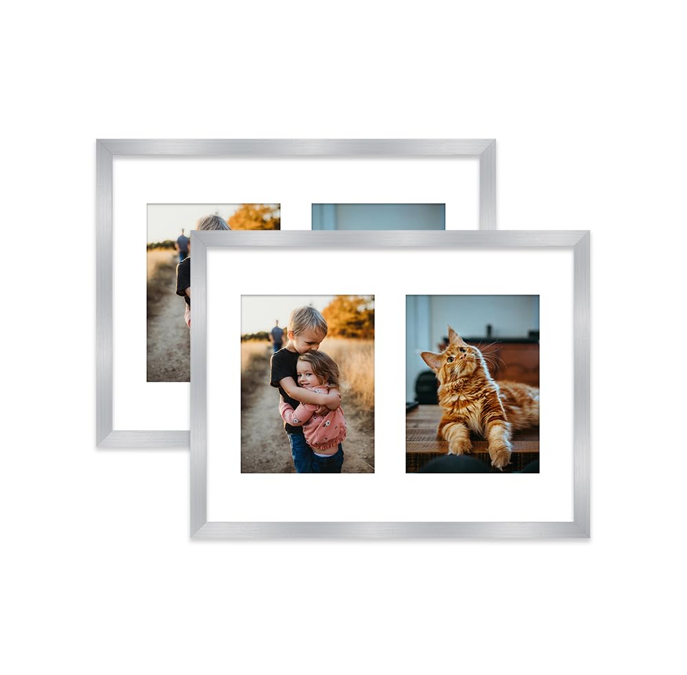 Silver Multi Photo Frame - Holds 2 x 8x6 Pictures, Family Collage Picture Frame for Wall Display, 16x12 Frame size, Set of 2