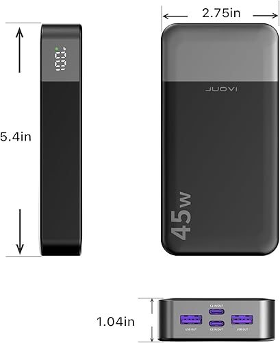 Miniatura 8 de Cargador portátil J2621 Power Bank, 20000mAh 45W PD3.0 QC 4.0, batería de carga rápida con pantalla LED, 2 USB-C, 2 USB-A para iPhone 15 16, MacBook