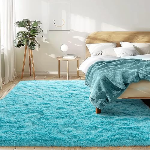Fluffy 6x9 Rug - Nursery Rugs for Bedroom - Height Pile 1.4" Plush Rug - Fuzzy Throw Rugs Carpet for Bedroom - Teal