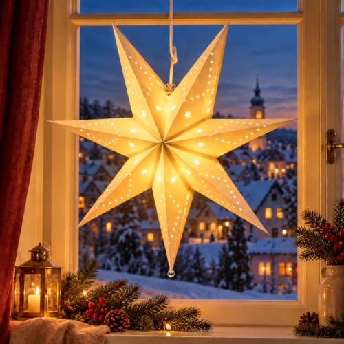 SALCAR LED Papierstern 55 cm zum Aufhängen, für Weihnachten und Advents