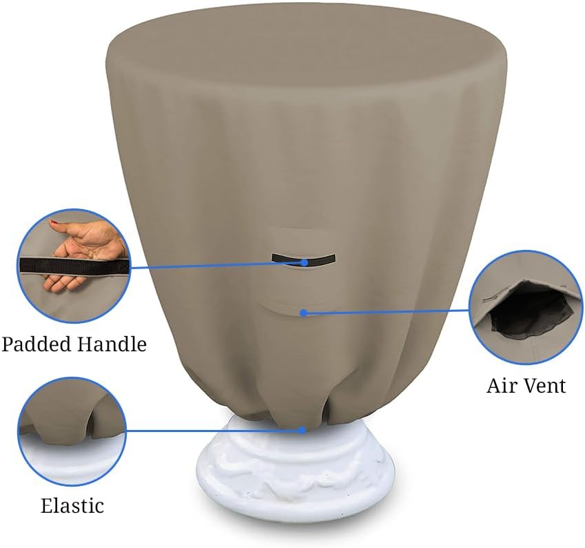 Covers & all Round Bird Bath Cover, Feeder Bowl Well cover for Winter with Elastic, 12 Oz Waterproof UV & Weather Resistant for Outside Garden Backyard Basin Fountain (32"Diameter x 24"H, Beige)