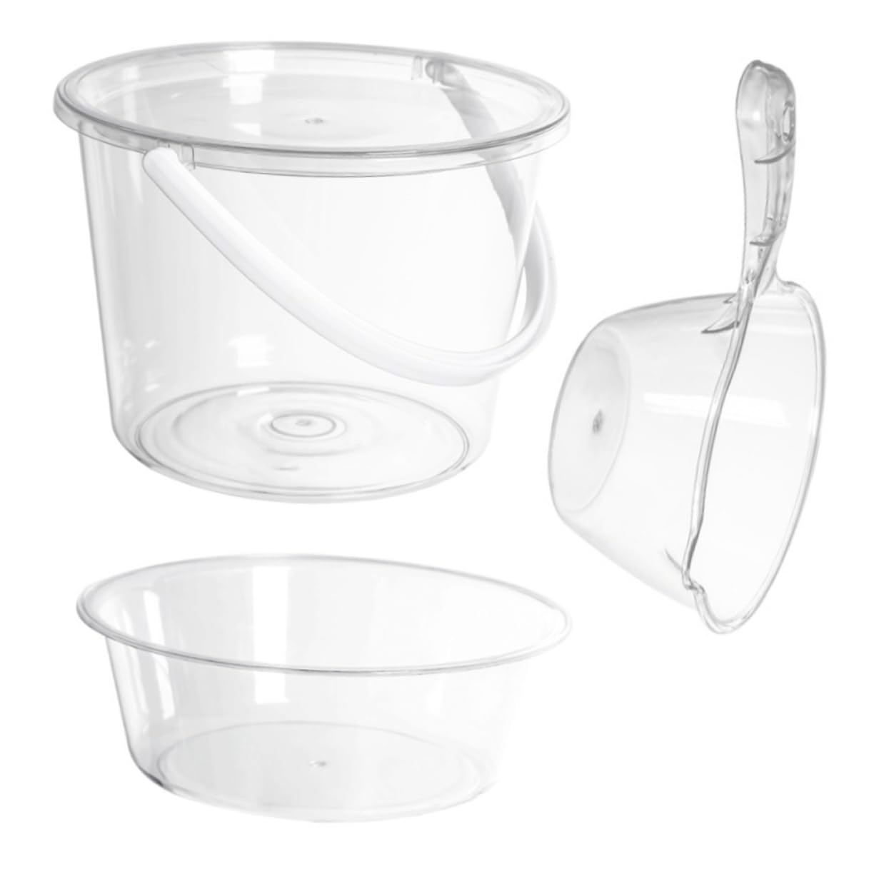 Transparentes Wascheimer Satz mit Griff und Deckel aus Kunststoff