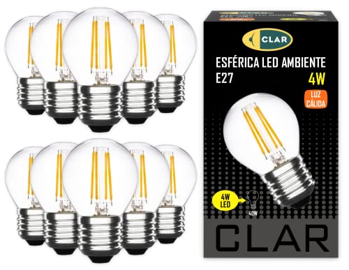 CLAR   Bombilla LED Vintage E27, Decorativa, Luz Cálida, 4W (Pack 10)