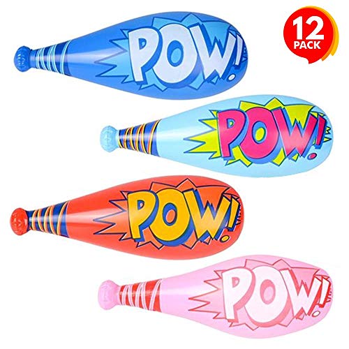 ArtCreativity POW Inflatable Baseball Bats for Kids - Pack of 12 - Superhero