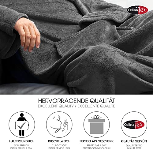 CelinaTex TV-Decke mit Ärmeln und Fußtasche Flauschige Kuscheldecke XL 170 x 200 cm grau Mikrofaser Fleece Soft Oeko-TEX – Ansicht 2