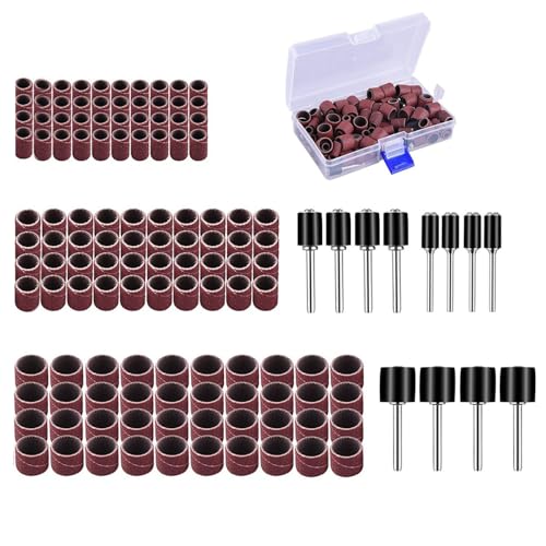 LATRAT 132 piezas Kit de anillos de lijado, 120 bandas de lijado y 12 rodillos abrasivos para herramientas giratorias