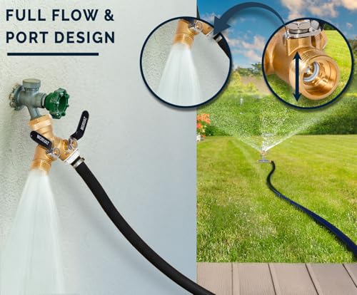 Morvat Brass 2-Way Y Splitter LEAD-FREE, Heavy-Duty Garden Hose Connector with Extra Long Butterfly Comfort Grip ON/OFF Valves, Adapter for Water Faucet & Spigot, Extra 5 Washers, Teflon Tape (1-Pack)