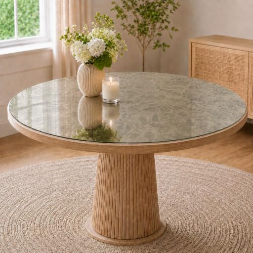 Cristalium Protector de Mesa Redondo de Cristal Espejo Pandora Efecto Envejecido 90 cm, Tapa de Vidrio 4 mm con Canto Pulido, Sin Colgador, Fabricado en España