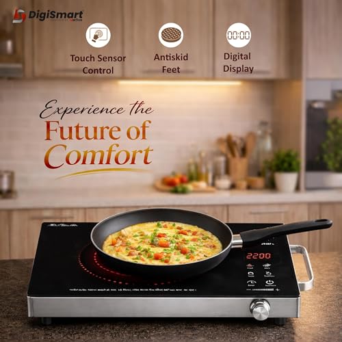 Image of DIGISMART Infrared Induction Cooktop Emerald 2200W | 7 Preset Menus | Digital Touch Control | Infrared Glass Top | Auto-Off Safety | Pan Sensor | Energy Efficient Induction Stove with Grill Rack