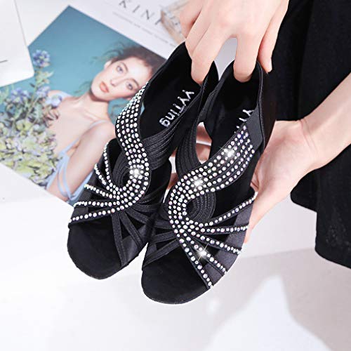 Rhinestones Ballroom Dance Shoes Women Latin Salsa Practice Wedding Indoor Crystal Shoes 2.5in Heels YT053