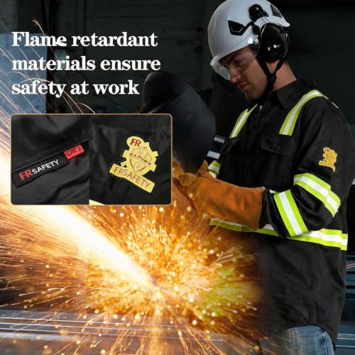 Image of SRsafety Hi Vis FR Shirts for Men,7.0oz Long Sleeve FR Work Shirts,100% Cotton High Visibility Fire Shirt