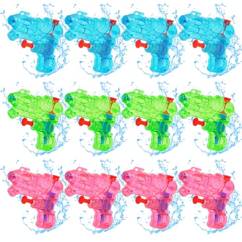 VEYLIN Water Guns for Kids 12 Pack Mini Water Pistols Small Transparent Squirt Toys for Outdoor Garden Pool Beach & Summer Party Play