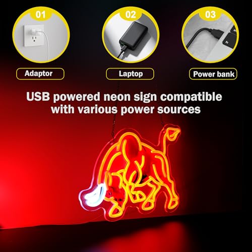Image of Bull Neon Sign Night light for Bar Club Bedroom Hotel Pub Cafe Wedding Birthday Party Gifts