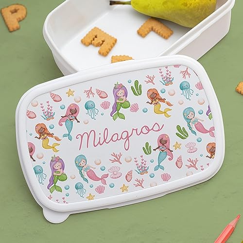 Transparent Gift Fiambrera Infantil Personalizada Sirenas y Mar con Nombre. Tupper para Niños y Ni�